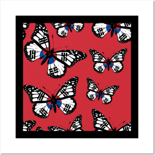 South Korea Flag on Vintage Butterfly Seamless Pattern Proud Korean Posters and Art